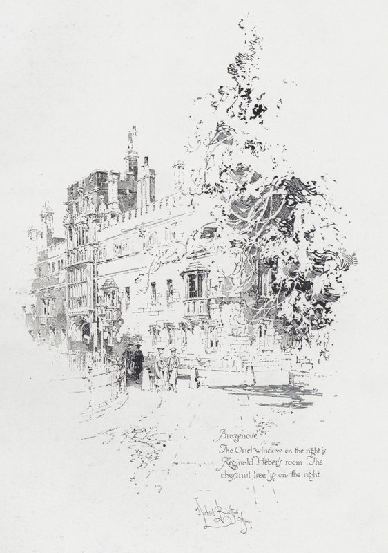 Brasenose College, Oxford, visar rummet för den engelske prästen och författaren Reginald Heber (litho) av Herbert (after) Railton