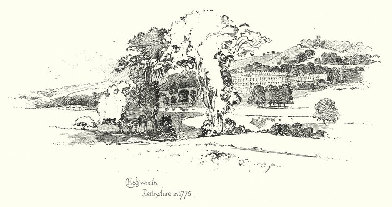 Chatsworth, Derbyshire, 1775 (litho) av Herbert (after) Railton