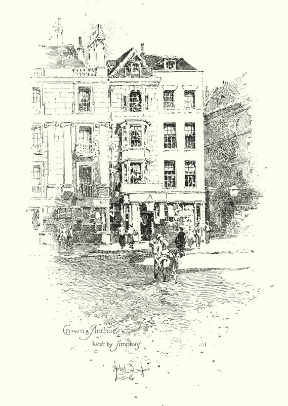 Crown and Anchor, hålls av Thomas Simpkin, The Strand, London (litho) av Herbert (after) Railton
