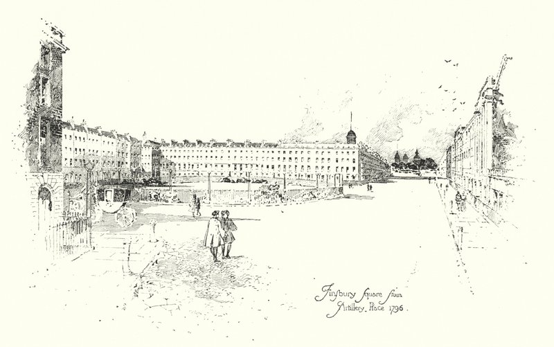 Finsbury Square, från Artillery Place, London av Herbert (after) Railton