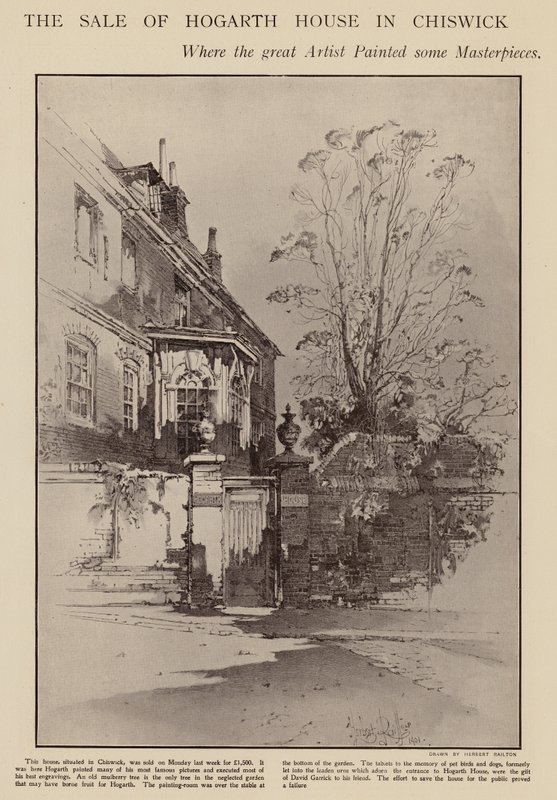 Tidigare hem för William Hogarth, Chiswick, London (litho) av Herbert (after) Railton