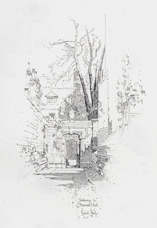 Porten till Frewen Hall, Oxford (litho) av Herbert (after) Railton