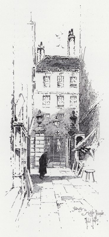 Porten till Middle Temple (gravyr) av Herbert (after) Railton