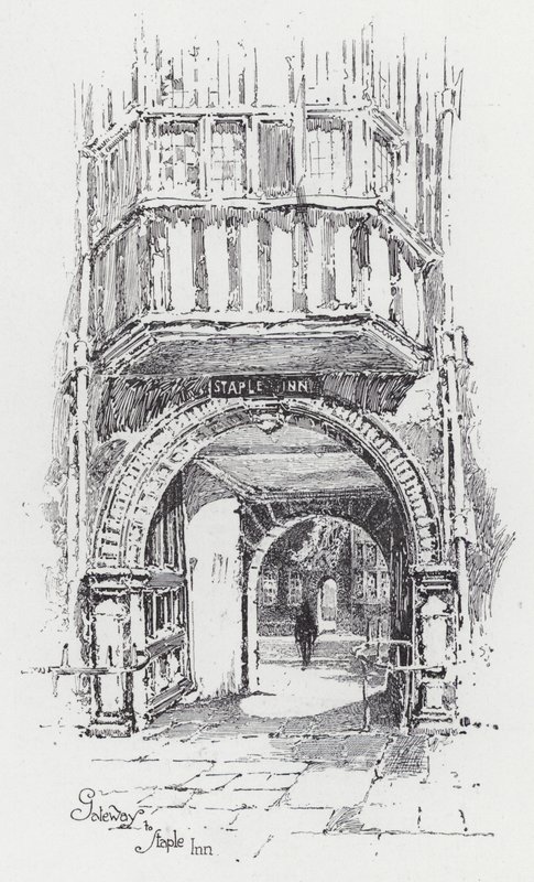 Porten till Staple Inn (gravyr) av Herbert (after) Railton