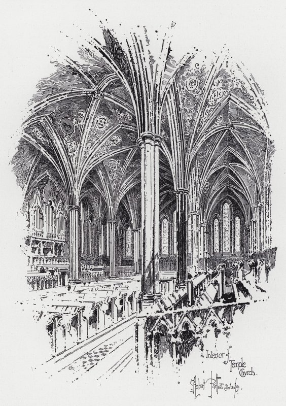 Interiör av Temple Church (gravyr) av Herbert (after) Railton