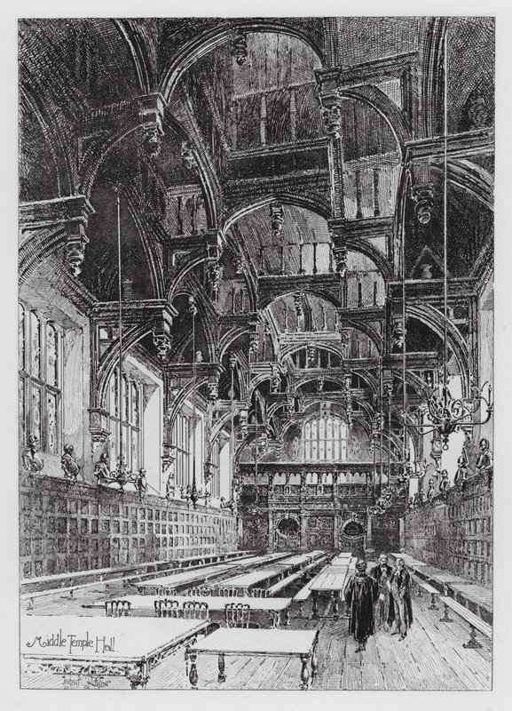 Middle Temple Hall (gravyr) av Herbert (after) Railton
