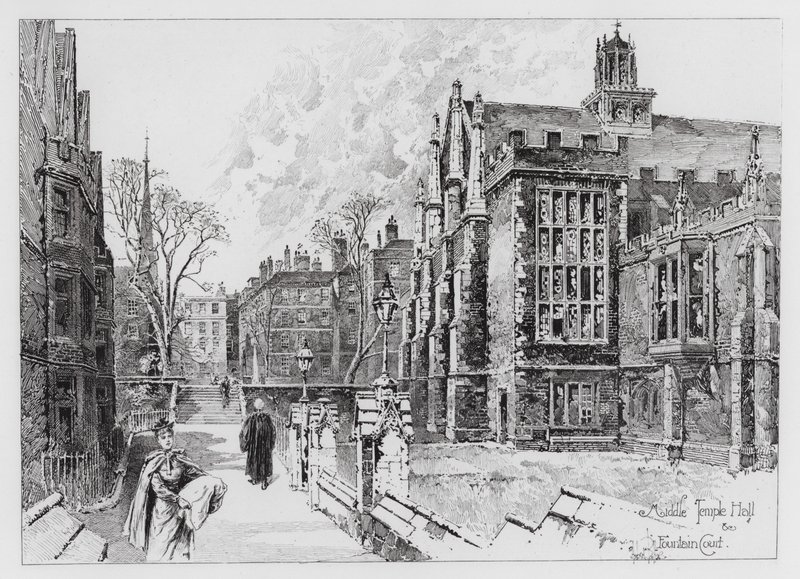 Middle Temple Hall and Fountain Court (gravyr) av Herbert (after) Railton