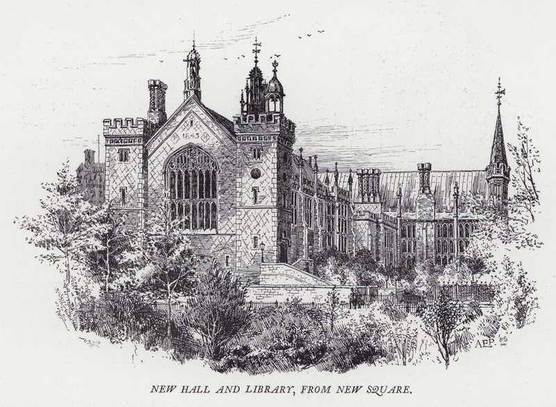 Ny hall och bibliotek, från New Square (gravyr) av Herbert (after) Railton
