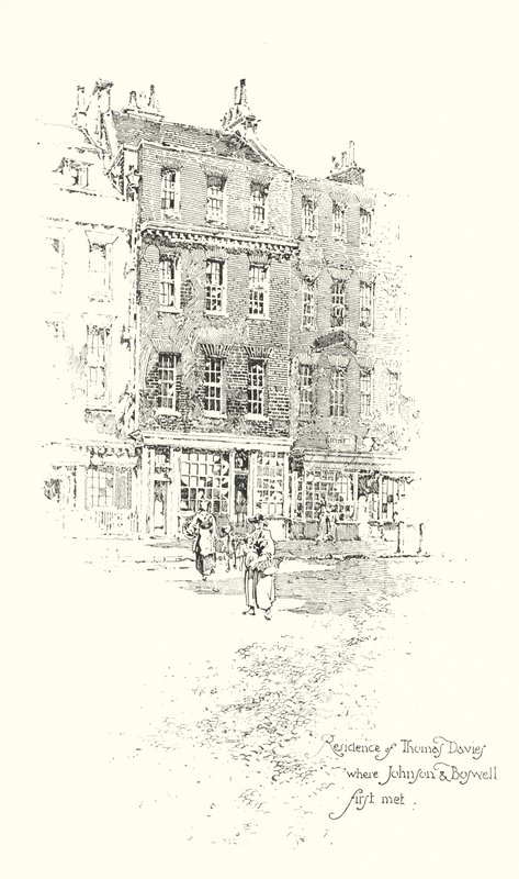 Bostad för Thomas Davies, London, där Dr Johnson och James Boswell först träffades (litho) av Herbert (after) Railton