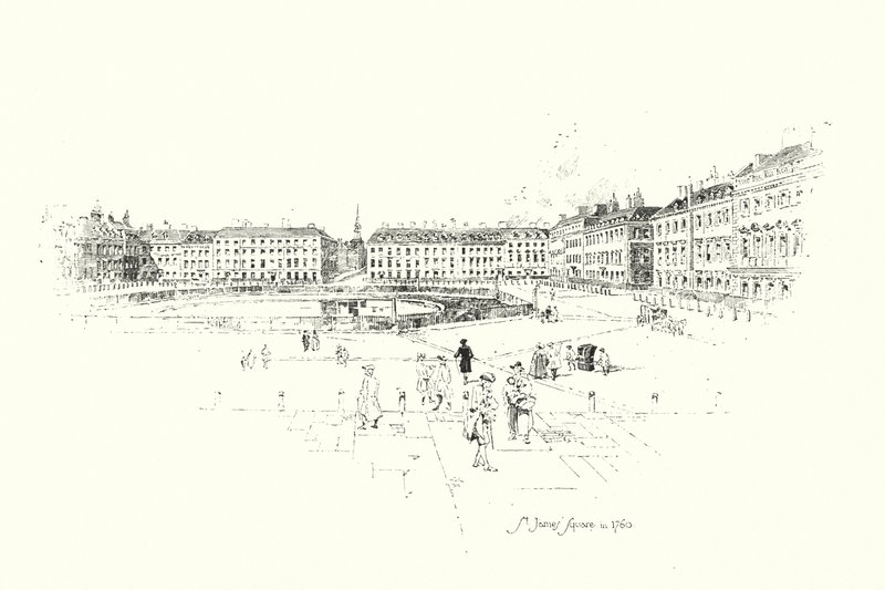 St James’ Square, London, 1760 (litho) av Herbert (after) Railton