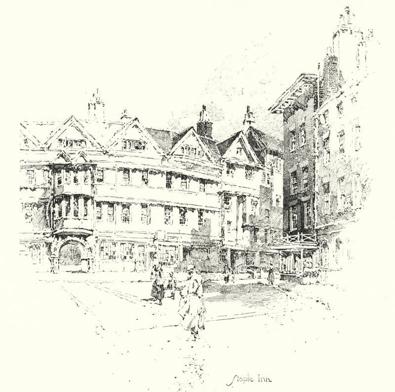 Staple Inn, London (litho) av Herbert (after) Railton