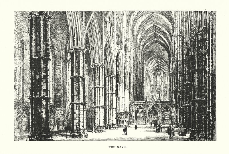 Det inre av långhuset (litografi) av Herbert (after) Railton