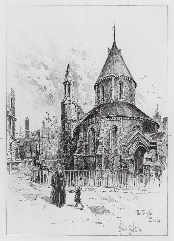 Temple Church (gravyr) av Herbert (after) Railton