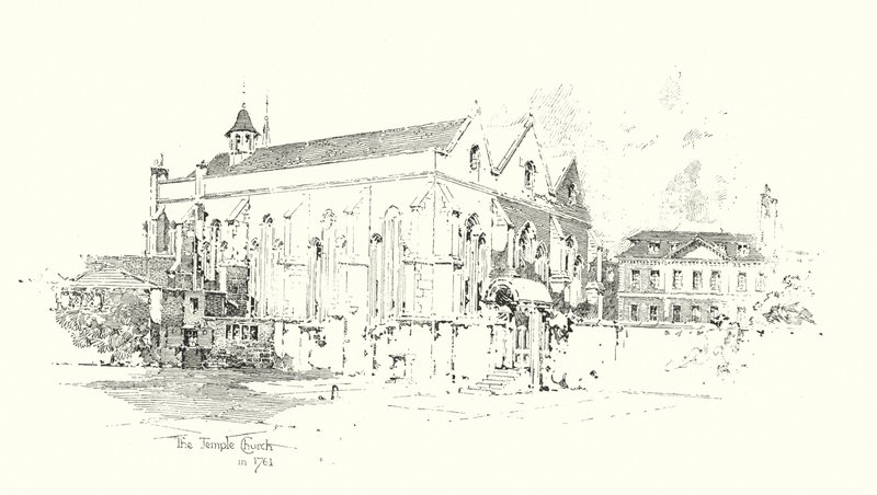 Temple Church, London, 1761 (litho) av Herbert (after) Railton