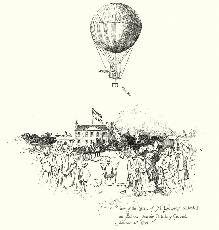 Utsikt över bestigningen av Mr Lunardis Celebrated Air Balloon, från Artillery Ground av Herbert (after) Railton