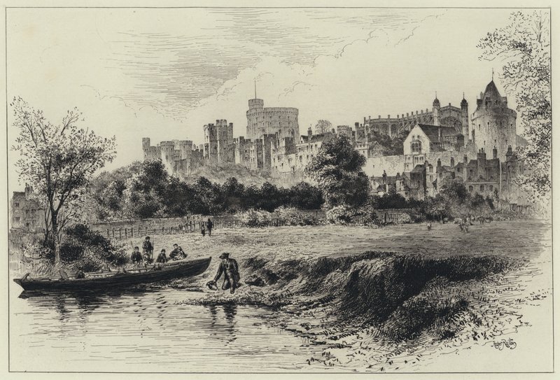 Windsor Castle från Berkshire Shore (gravyr) av Herbert (after) Railton