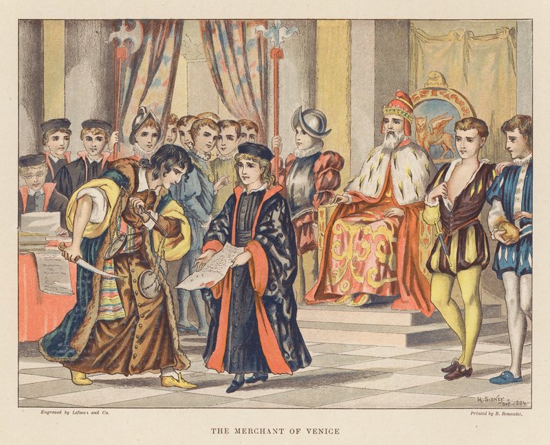 Shakespeare för unga: Köpmannen i Venedig (färglitografi) av Herbert (after) Sidney