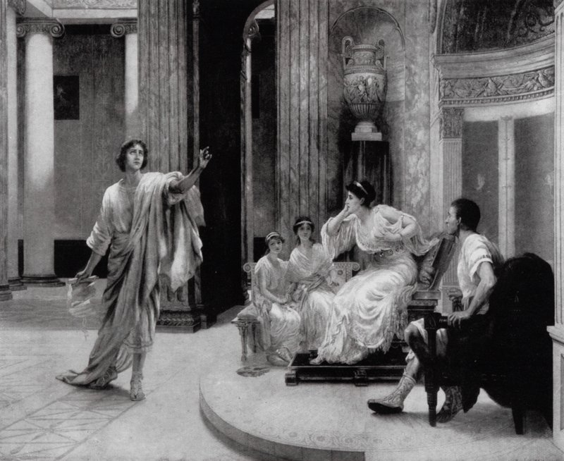 Den romerske poeten Vergilius förklarar för kejsarinnan Octavia sin eleby vid hennes son Marcellus död (litho) av Herbert (after) Sidney
