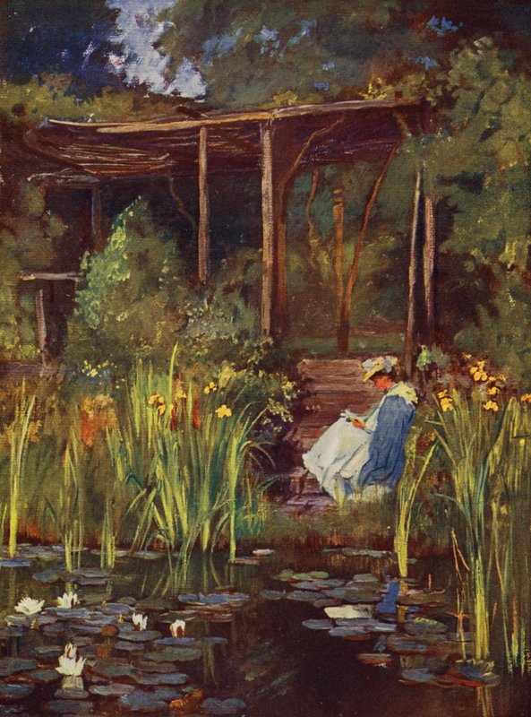 En vattenträdgård (färglitografi) av Herbert Arnould Olivier