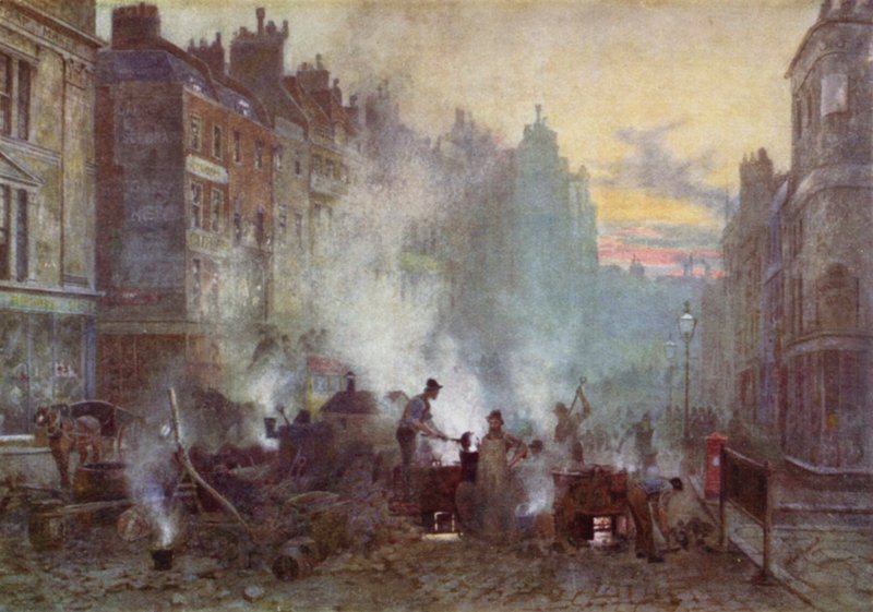 Asfaltering i Stranden (färg litho) av Herbert Menzies (after) Marshall