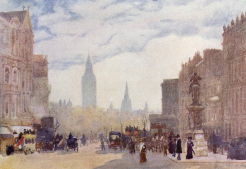 At Charing Cross (färg litho) av Herbert Menzies (after) Marshall