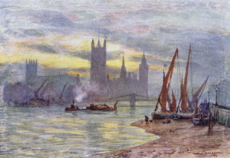 Houses of Parliament från Lambeth (färg litho) av Herbert Menzies (after) Marshall