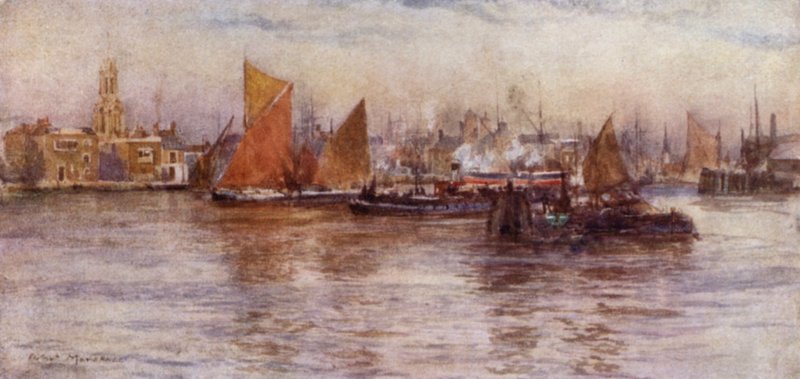 Limehouse Reach (färg litho) av Herbert Menzies (after) Marshall