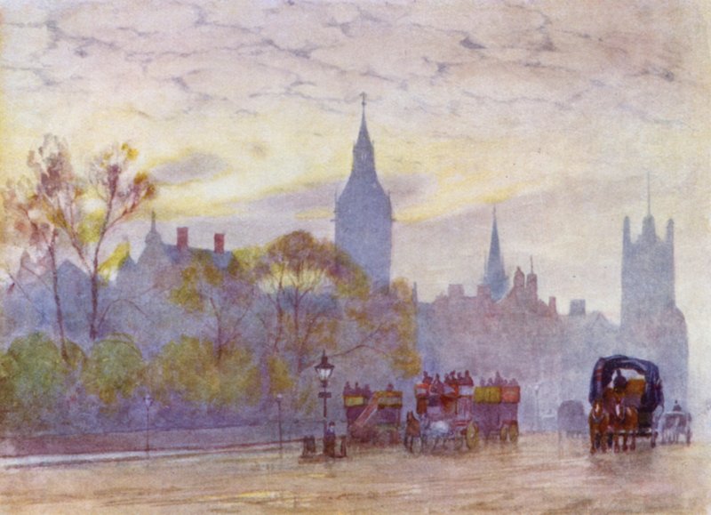 Morgon i Whitehall (färg litho) av Herbert Menzies (after) Marshall