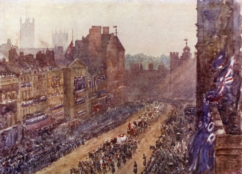 Drottning Victorias begravning, 2 februari 1901 (färg litho) av Herbert Menzies (after) Marshall