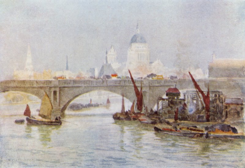 South End of Waterloo Bridge (färg litho) av Herbert Menzies (after) Marshall