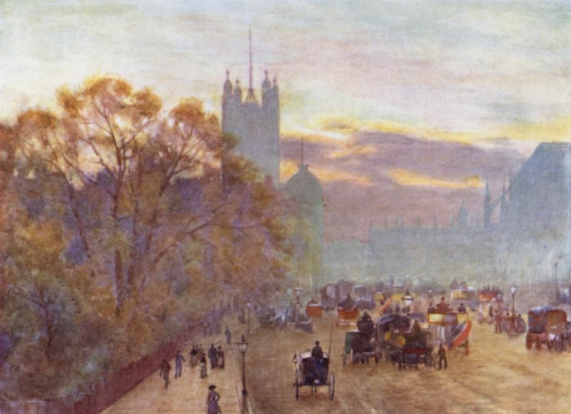 The Approach to Westminster (färg litho) av Herbert Menzies (after) Marshall