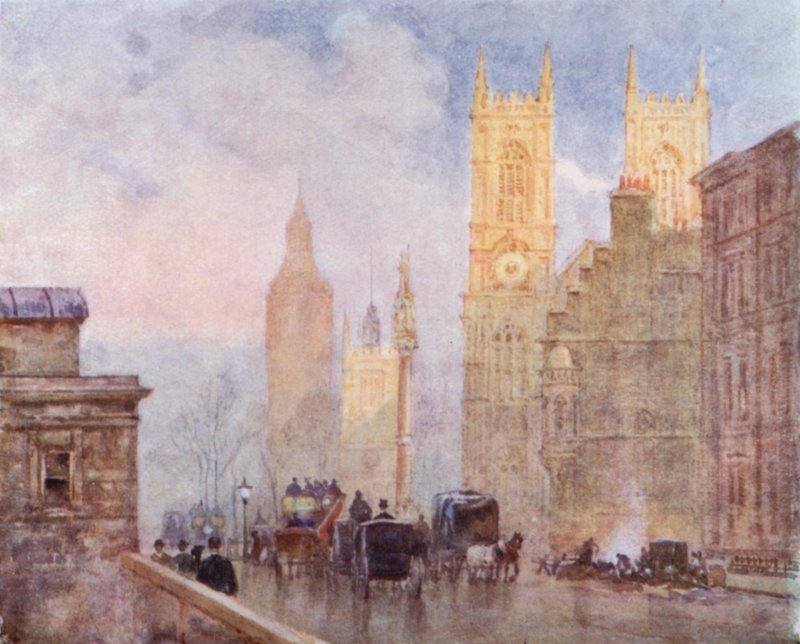 The End of Victoria Street, Westminster (färg litho) av Herbert Menzies (after) Marshall