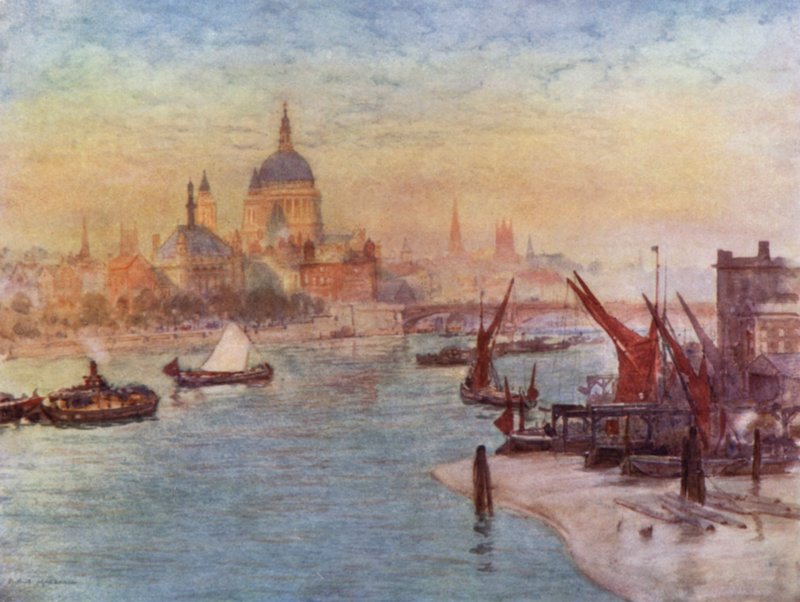 Utsikt från Waterloo Bridge (färg litho) av Herbert Menzies (after) Marshall