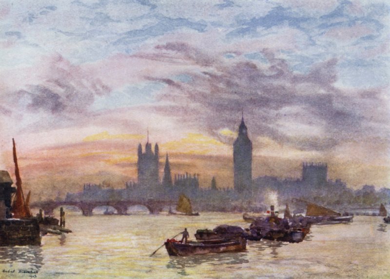 Westminster Towers (färg litho) av Herbert Menzies (after) Marshall