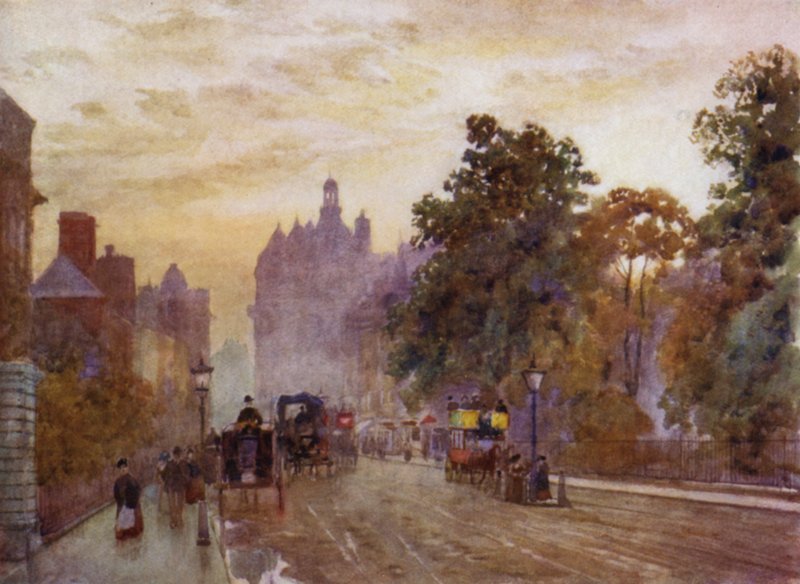 Västerut från Hyde Park Corner (färg litho) av Herbert Menzies (after) Marshall