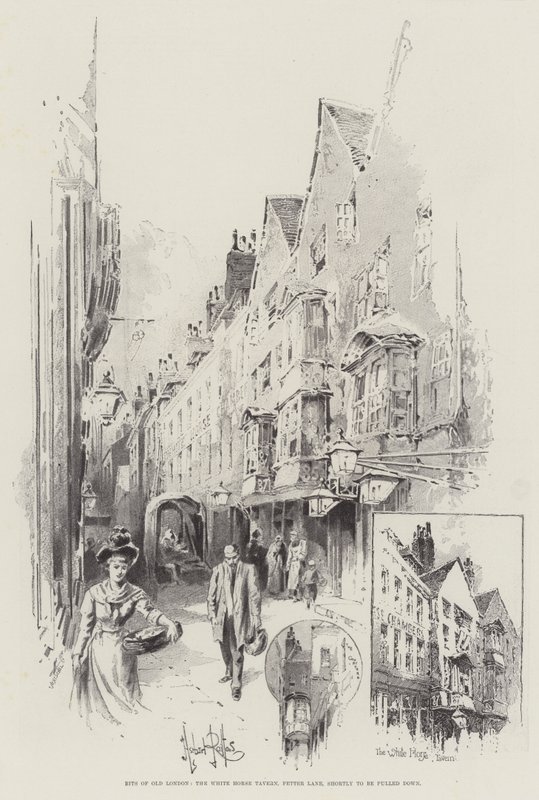 Bits of Old London, White Horse Tavern, Fetter Lane, som snart ska dras ner av Herbert Railton