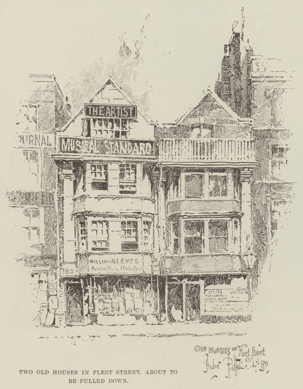 Två gamla hus i Fleet Street, på väg att rivas av Herbert Railton