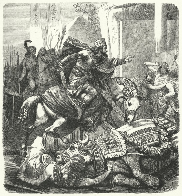 Den persiske kejsaren Artaxerxes III Ochus dödade egyptiernas heliga Apis-tjur av Hermann Vogel