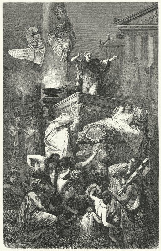 Augustus höll tal vid begravningen av sin brorson Marcellus, 23 f.Kr av Hermann Vogel