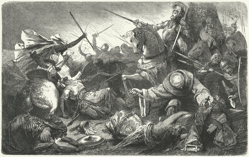 Kristna kämpar mot almohaderna i slaget vid Las Navas de Tolosa, Spanien, 1212 av Hermann Vogel