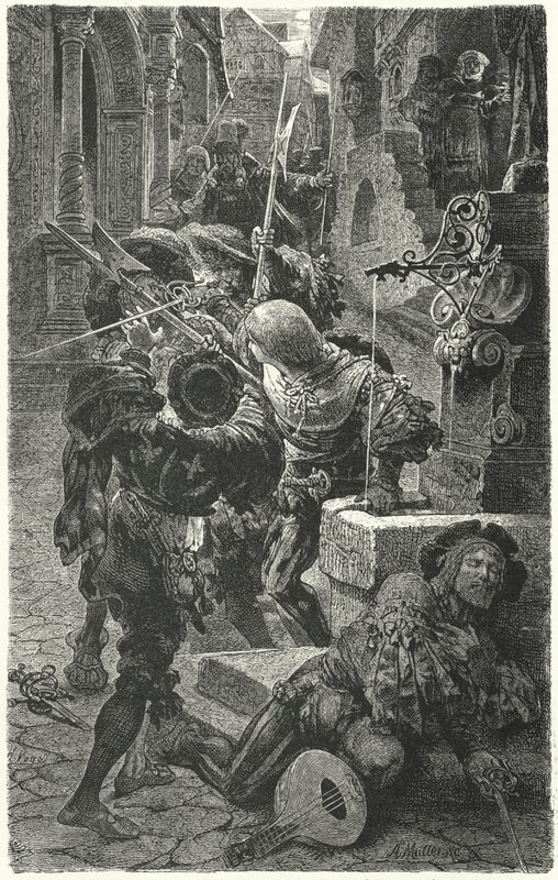 Krock mellan studenter och Landsknechts i Erfurt, 1510 av Hermann Vogel