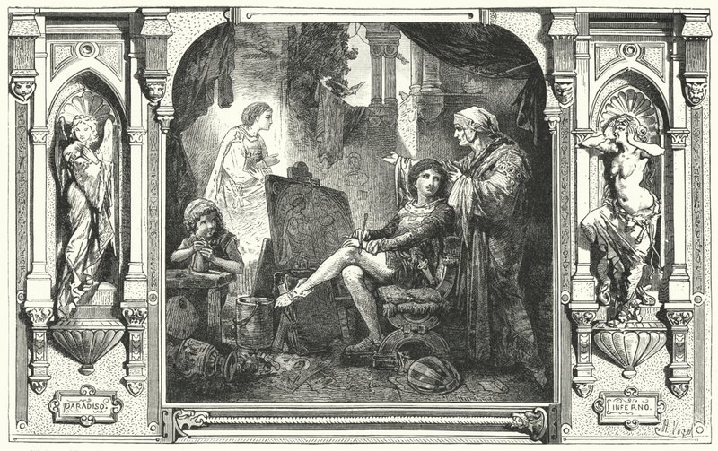 Dante Alighieri i Giottos studio, 1300-talet av Hermann Vogel