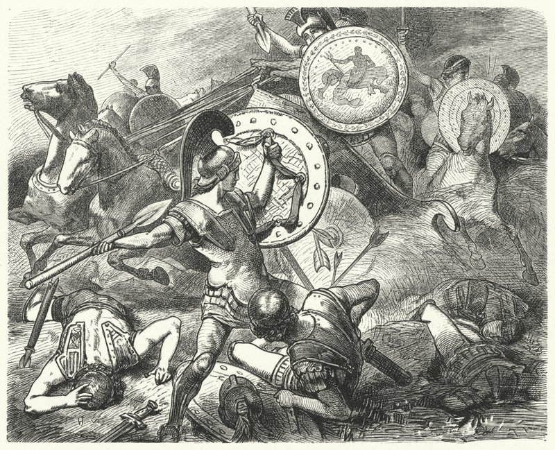 Epaminondas räddade livet på Pelopidas i slaget vid Mantinea, 385 f.Kr. av Hermann Vogel