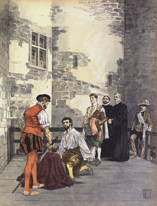 Avrättning av Charles de Gontaut, hertig av Biron, för förräderi, vid Bastiljen, Paris, 1602 av Hermann Vogel