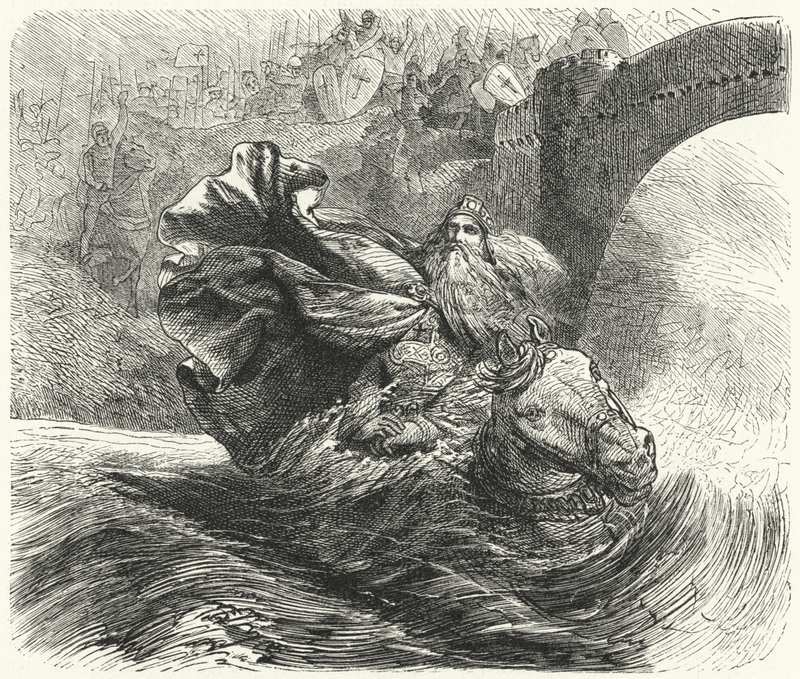Frederick Barbarossa drunknar i floden Saleph på det tredje korståget, 1190 av Hermann Vogel