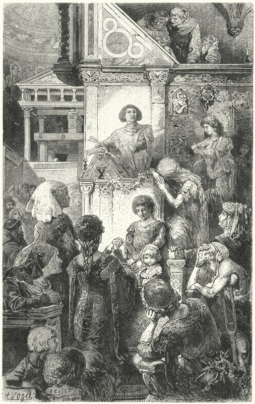 Giovanni Boccaccio reciterar Dantes Divine Comedy för folket i Florens, 1300-talet av Hermann Vogel