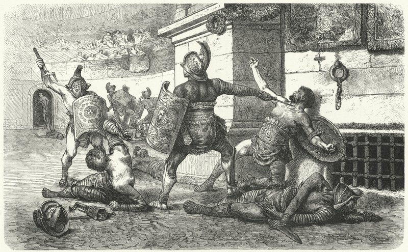 Gladiatorer slåss på arenan i antikens Rom av Hermann Vogel