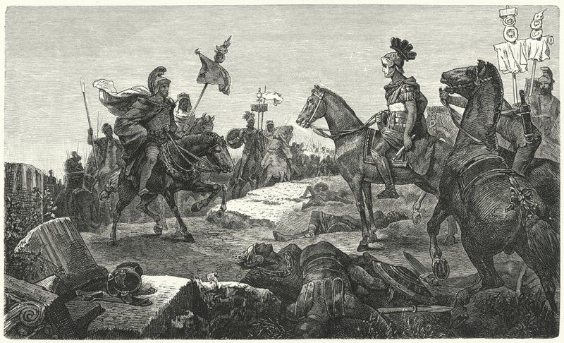 Mötet mellan Scipio Africanus och Hannibal före slaget vid Zama, 202 f.Kr av Hermann Vogel