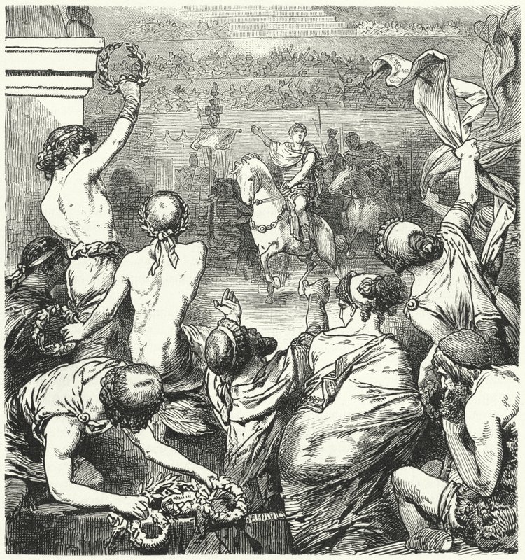 Titus Quinctius Flaminius förkunnar de grekiska staternas frihet, 196 f.Kr. av Hermann Vogel
