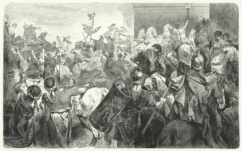 Triumf för Scipio Aemilianus efter förstörelsen av Kartago i det tredje puniska kriget, 146 f.Kr. av Hermann Vogel